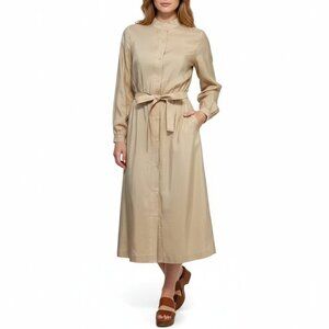 Vintage Silk Shirt Dress 1970s New Threads Belted Midi Hong Kong